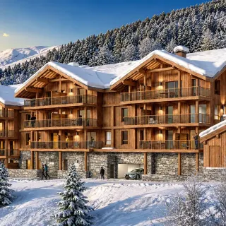 Vue extérieure en hiver au Reflet des Cimes